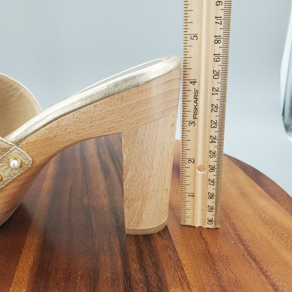 Stuart Weitzman Clog Sandals Women's 7.5 B Metallic Leather Faux Pearl Stud Heel - Picture 11 of 11